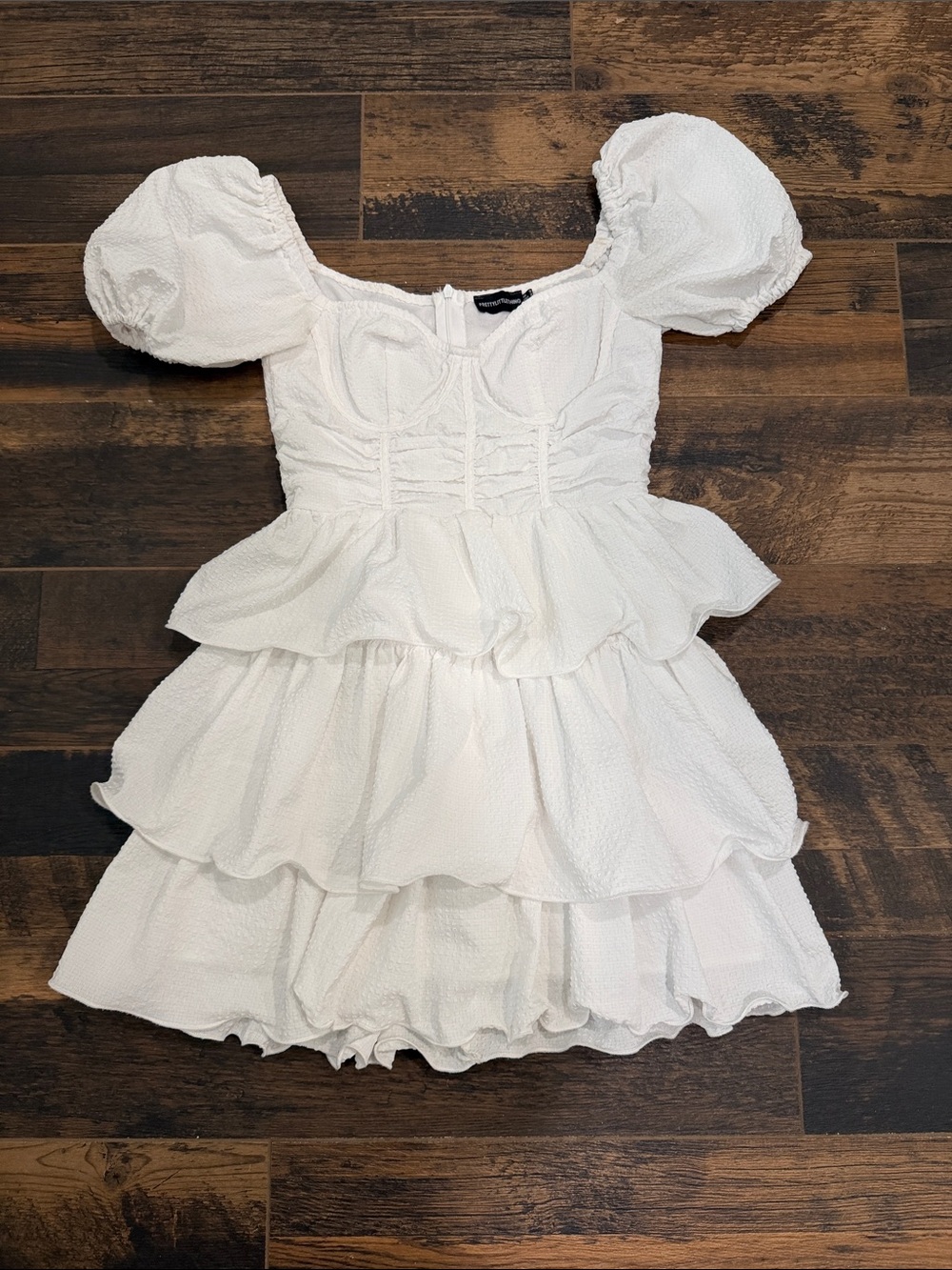 PrettyLittleThing White Tiered Puff-Sleeve Mini Dress **Sorority Dress**